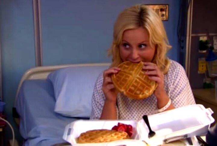 leslie knope eating a waffle